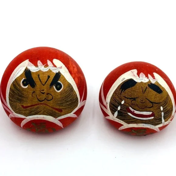 Japanese Daruma Kokeshi Doll Hand Painted Wooden Set of 6 Red - Picture 3 of 14